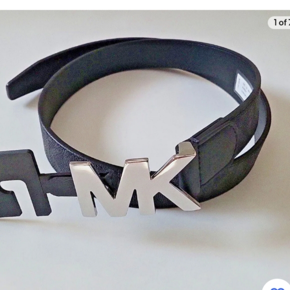Michael kors men's black printed belt with gray metal MK hardware - Picture 1 of 11